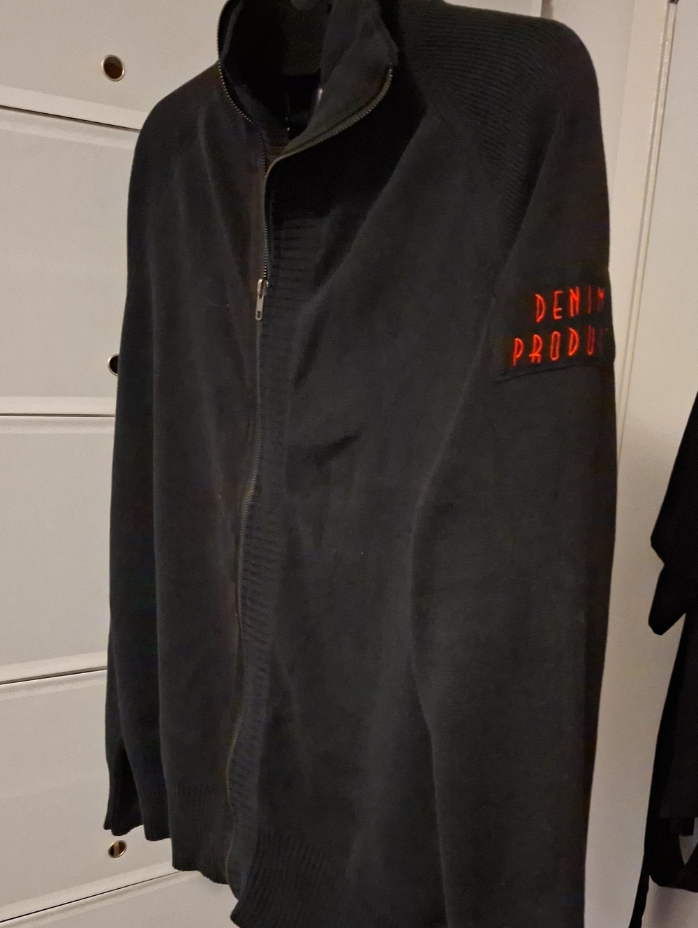 Jack and Jones Black Lightweight Zip-Up Jacket with Red Sleeve Lettering